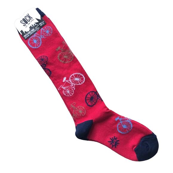Sock It To Me Red Blue Black Bike Bicycle Youth Novelty Graphic Knee High Socks - Picture 1 of 6